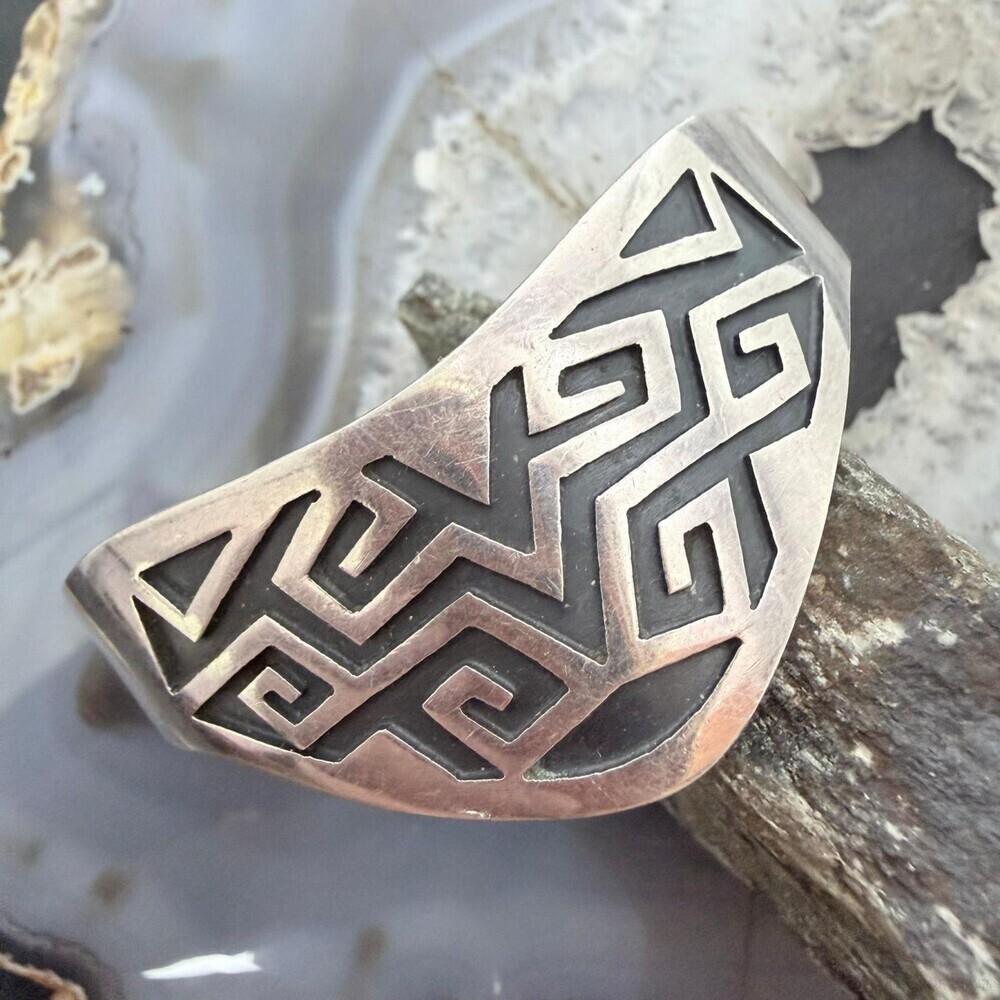Vintage Sterling Geometrical Motif Overlay Bracelet For Women, Taxco Mexico